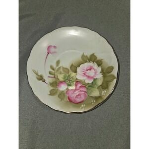 Lefton China Hand Painted Pink Rose Saucer Small Plate 1151 Japan Vintage